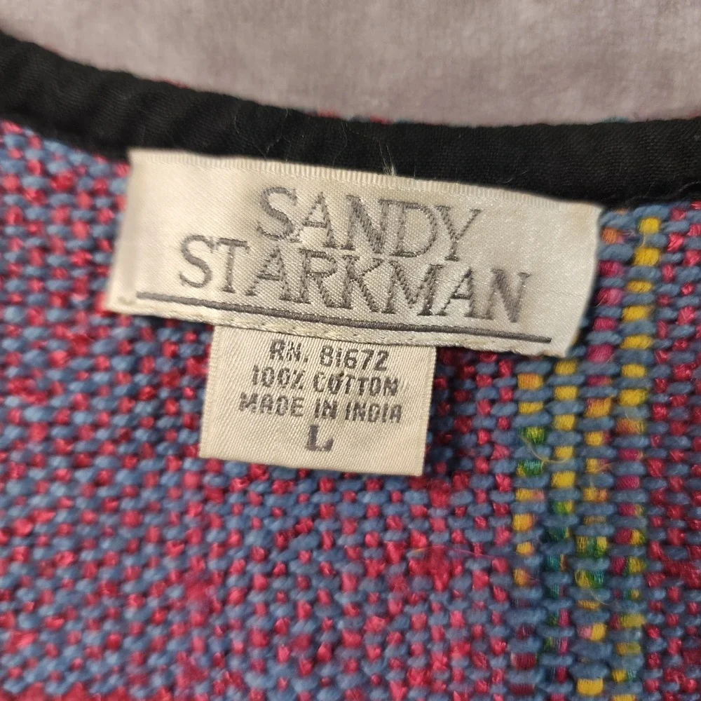 Vintage Sandy Starkman Patchwork Woven Vest L Cotton Art to Wear Boho